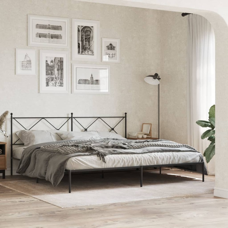 Cadre de lit mtal sans matelas avec tte de lit noir 200x200cm