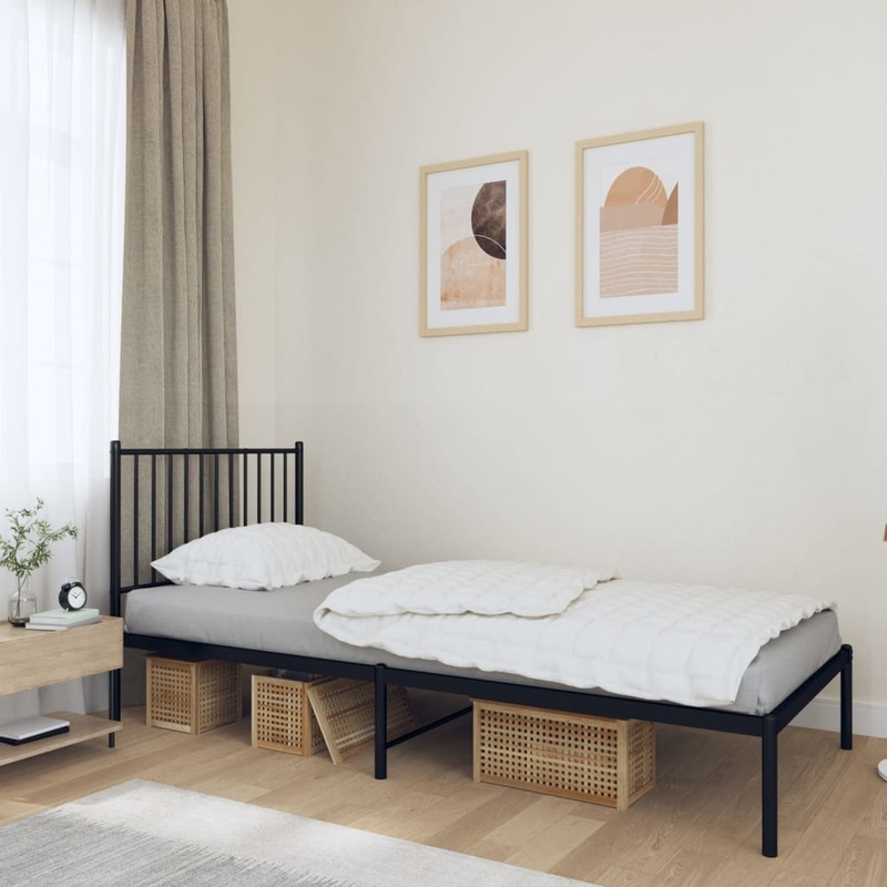 Cadre de lit mtal sans matelas avec tte de lit noir 90x190 cm