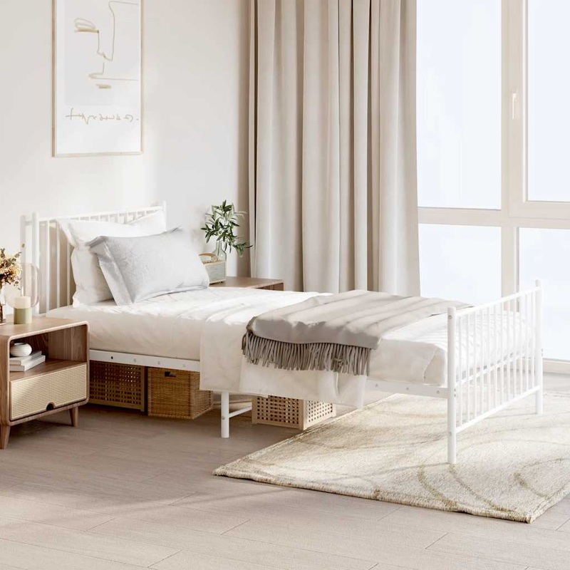 Cadre de lit mtal sans matelas et pied de lit blanc 100x200 cm