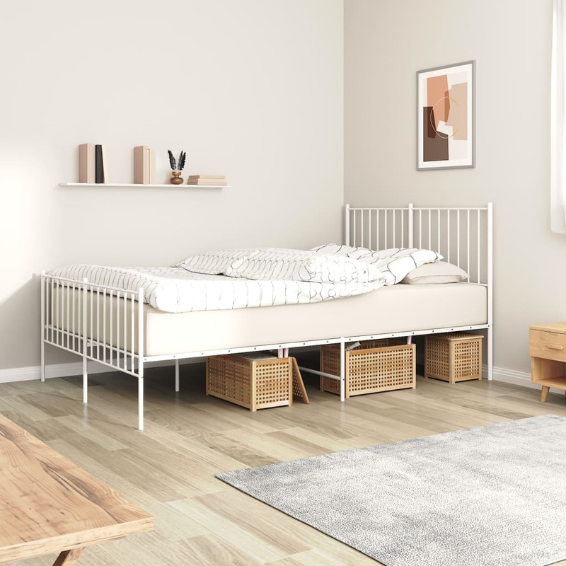 Cadre de lit mtal sans matelas et pied de lit blanc 120x200 cm