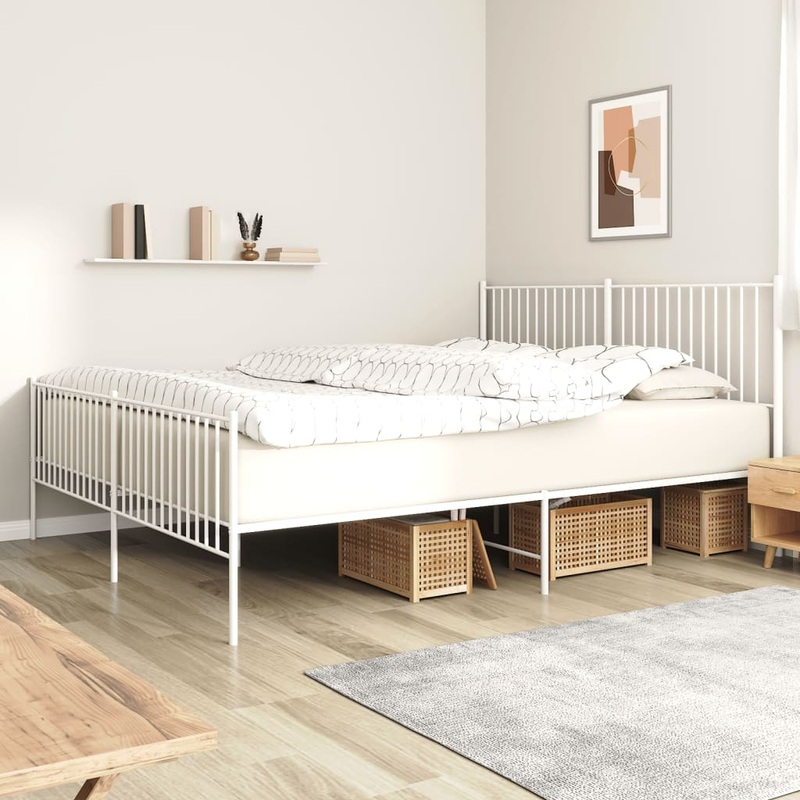 Cadre de lit mtal sans matelas et pied de lit blanc 200x200 cm