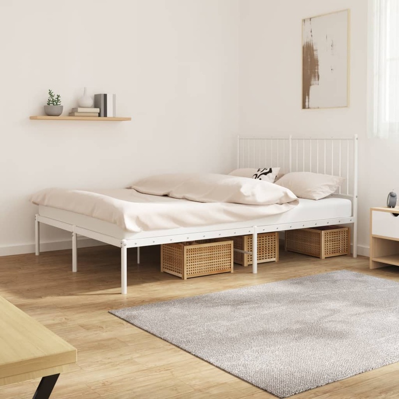 Cadre de lit mtal sans matelas et tte de lit blanc 140x200 cm