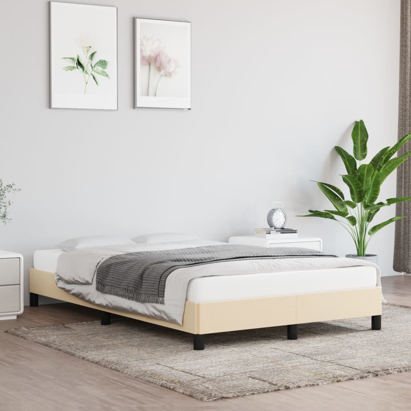 Cadre de lit sans matelas crme 120x190 cm tissu