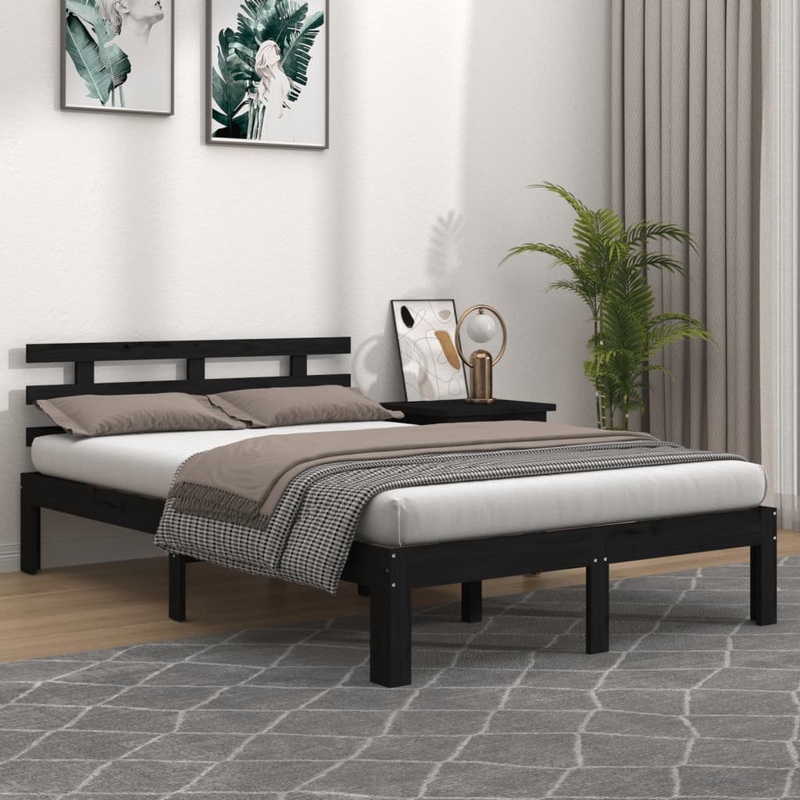 Cadre de lit sans matelas noir bois massif 200x200 cm