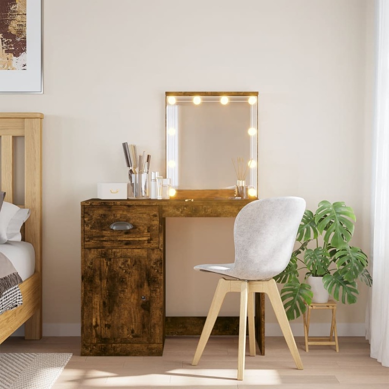 Coiffeuse avec lumires LED chne fum 90x42x132,5 cm