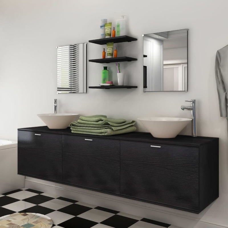 Dix pices pour salle de bains avec lavabo et robinet noir