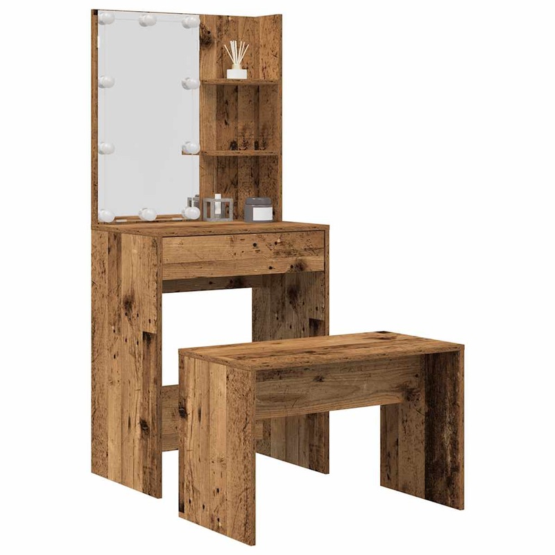 Ensemble de coiffeuse avec LED vieux bois bois d'ingnierie