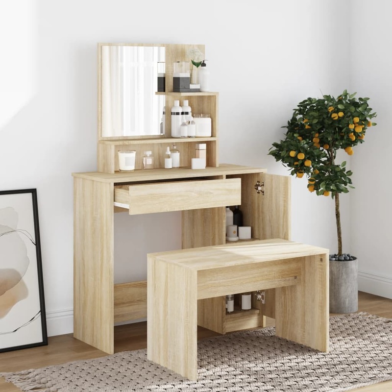 Ensemble de coiffeuse Chne Sonoma 86,5x35x136 cm