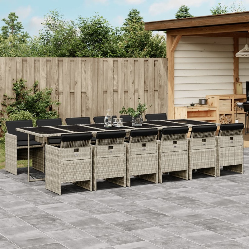Ensemble  manger de jardin et coussins 13 pcs gris clair rotin