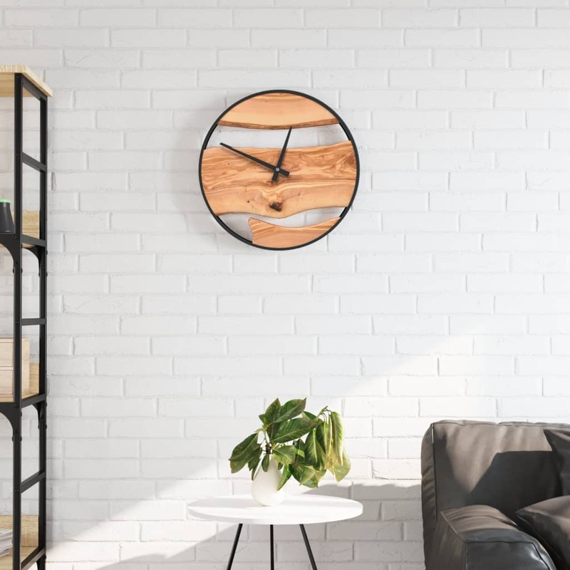 Horloge murale marron 35 cm fer et bois d'olivier