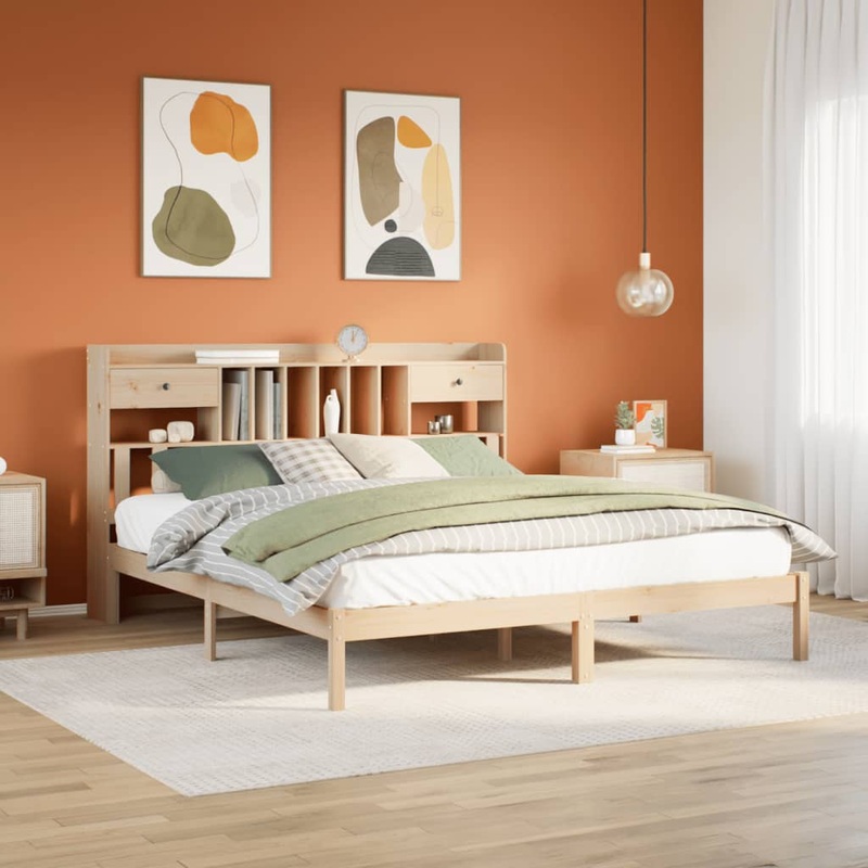 Lit bibliothque sans matelas 200x200 cm bois massif de pin