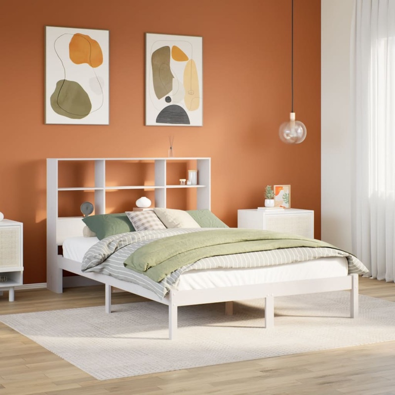 Lit bibliothque sans matelas blanc 160x200 cm bois pin massif
