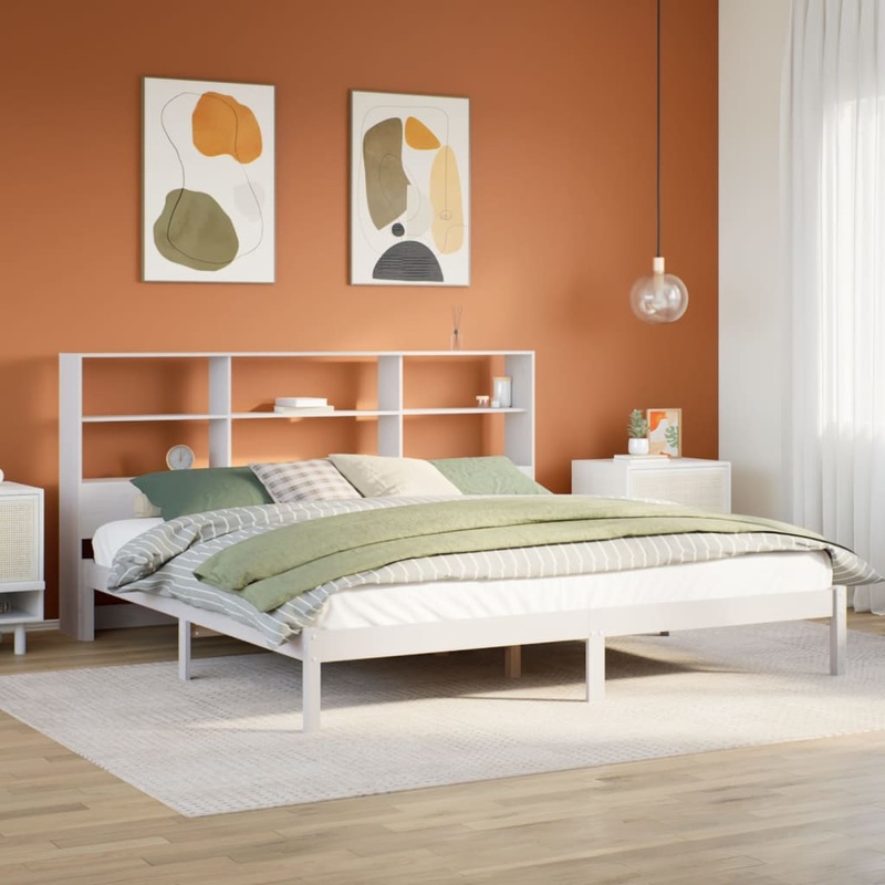 Lit bibliothque sans matelas blanc 180x200 cm bois pin massif
