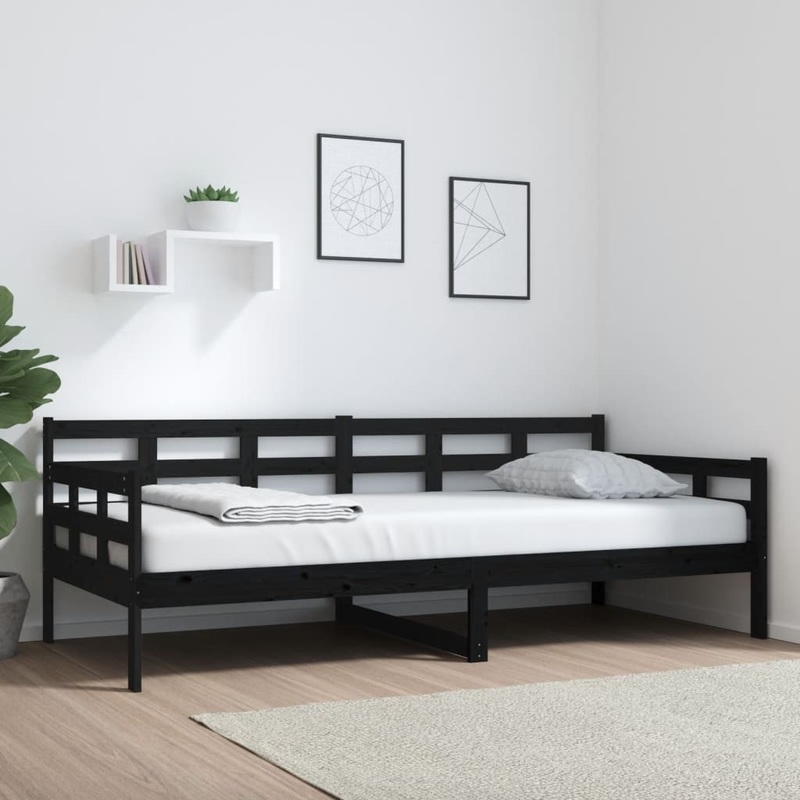 Lit de jour sans matelas noir bois de pin massif 90x200 cm