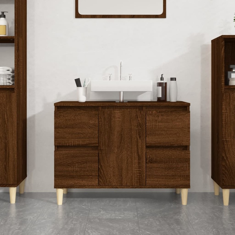 Meuble d'vier chne marron 80x33x60 cm bois d'ingnierie
