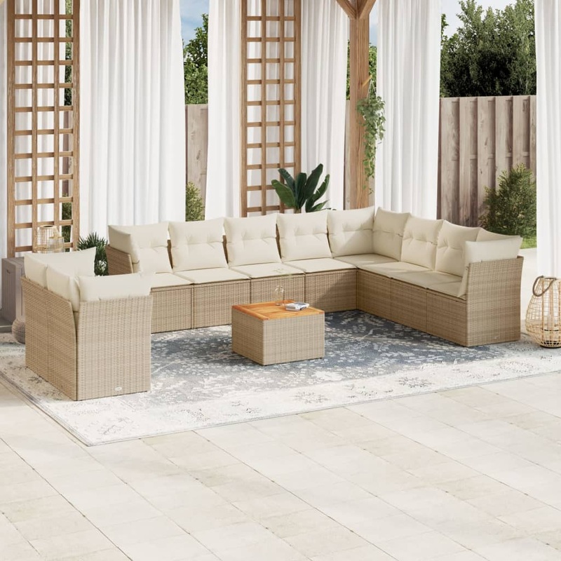 Salon de jardin 11 pcs avec coussins beige rsine tresse