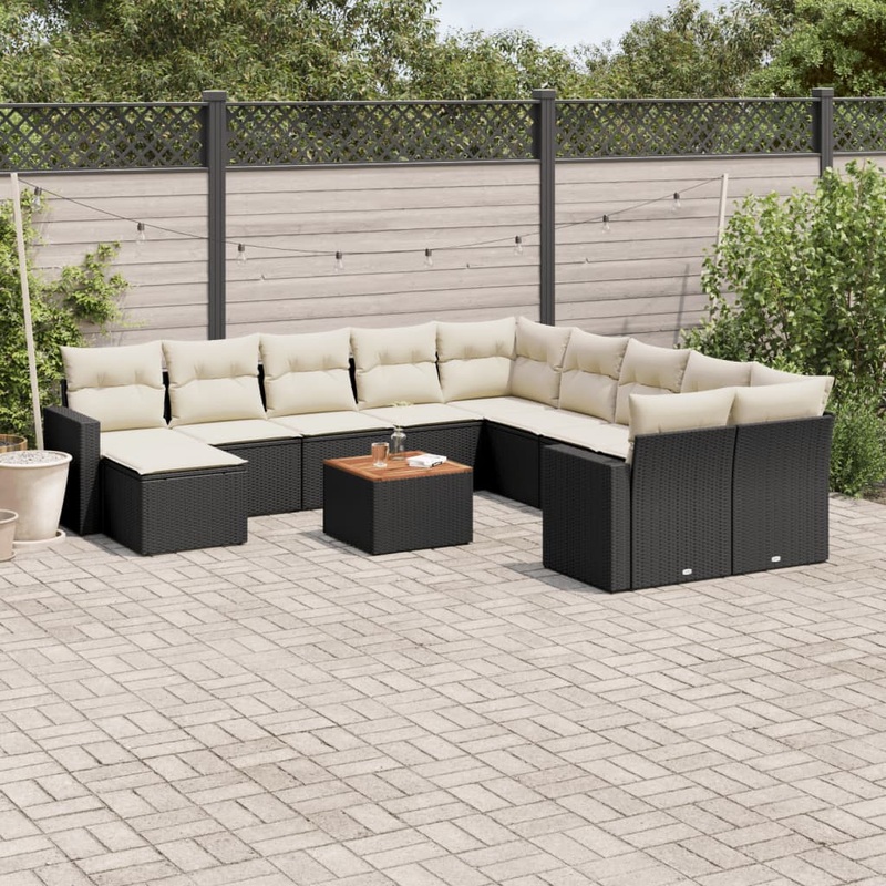 Salon de jardin 12 pcs avec coussins noir rsine tresse