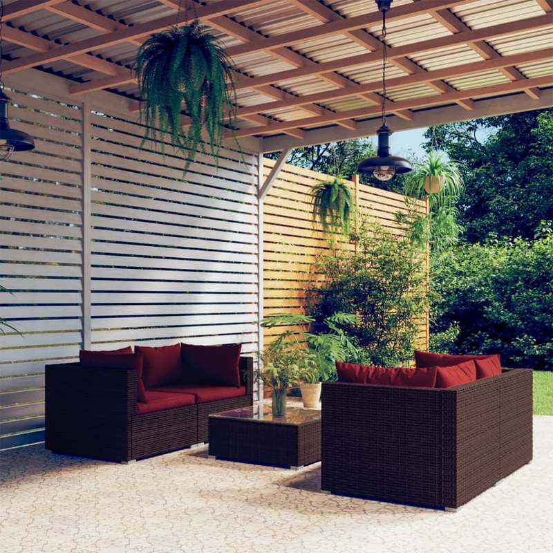Salon de jardin 5 pcs avec coussins rsine tresse marron