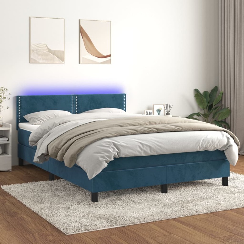 Sommier  lattes de lit avec matelas LED Bleu fonc 140x200 cm