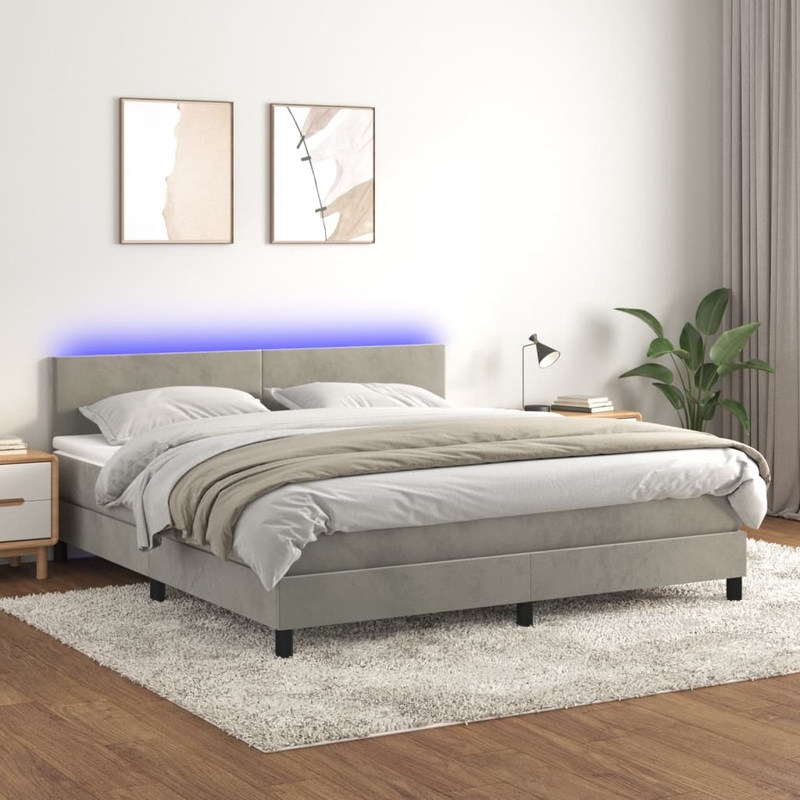 Sommier  lattes de lit avec matelas LED Gris clair 180x200 cm
