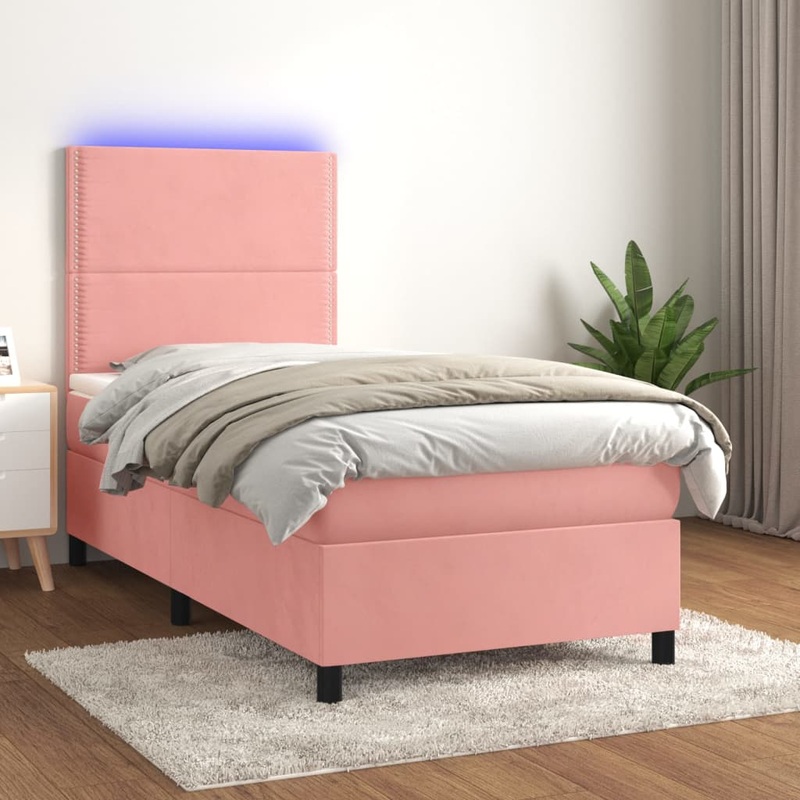 Sommier  lattes de lit matelas et LED Rose 100x200 cm Velours