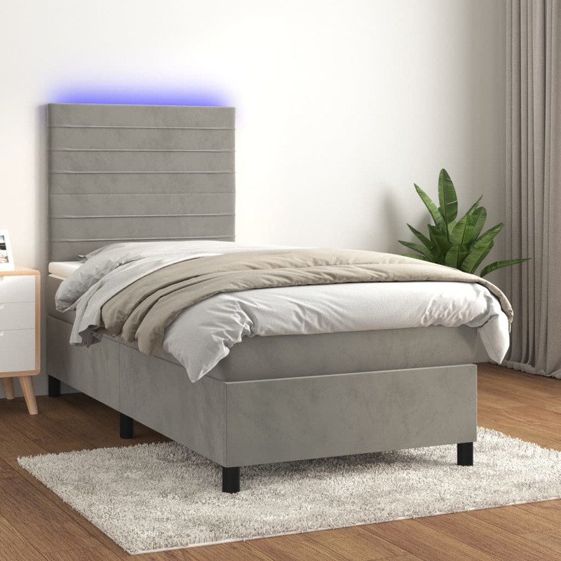 Sommier  lattes de lit matelas LED Gris clair 90x190cm Velours